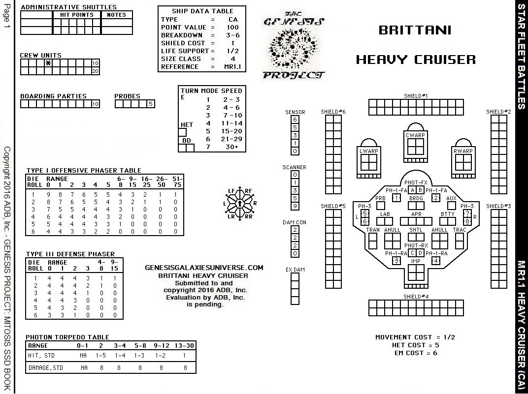 Star Fleet Battles – Brittani Heavy Cruiser SSD Mitosis