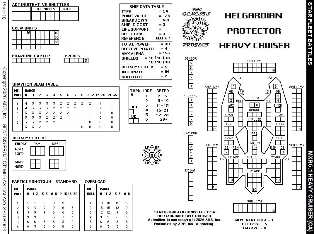 Star Fleet Battles – Helgardian Heavy Cruiser SSD Mitrax Galaxy