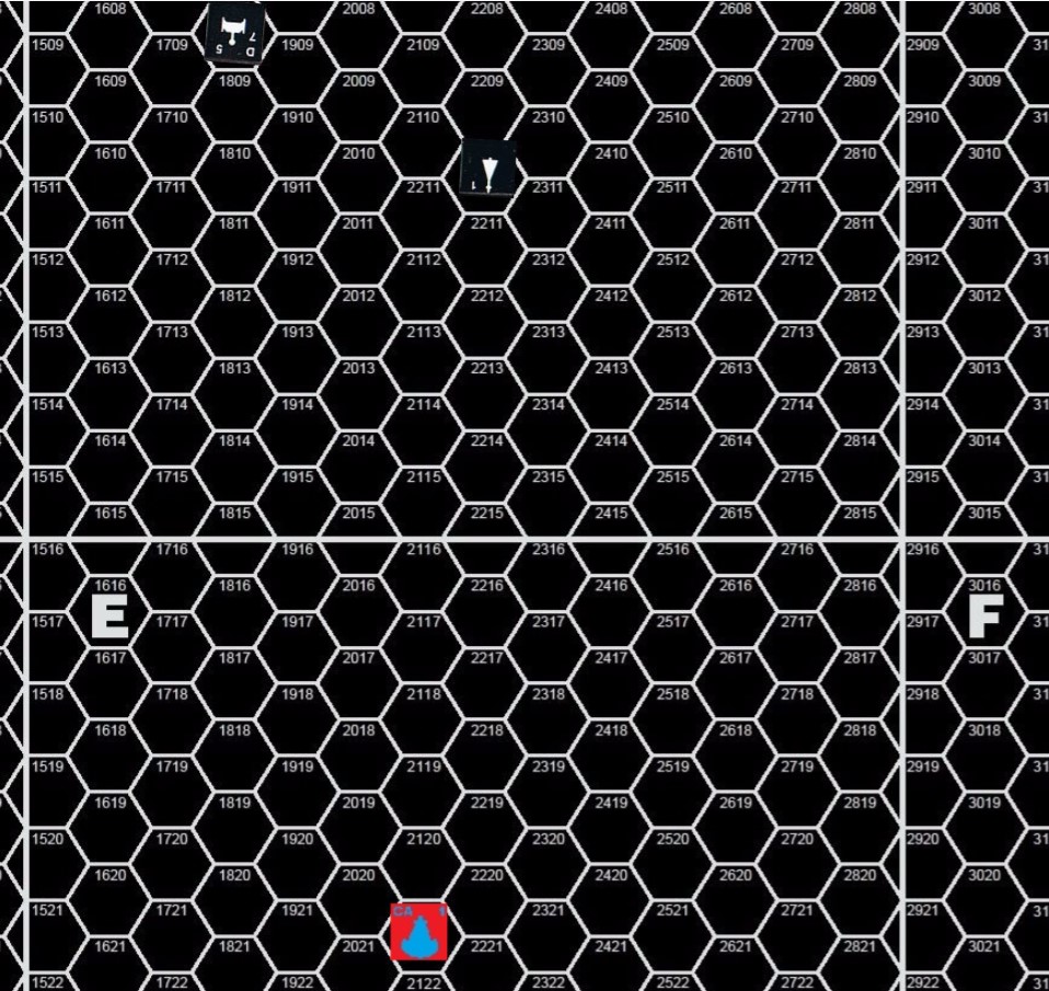 Star Fleet Battles – Game Pic Turn 1 Worlds of Unions CA vs Klingon D7 Mitrax vs Alpha