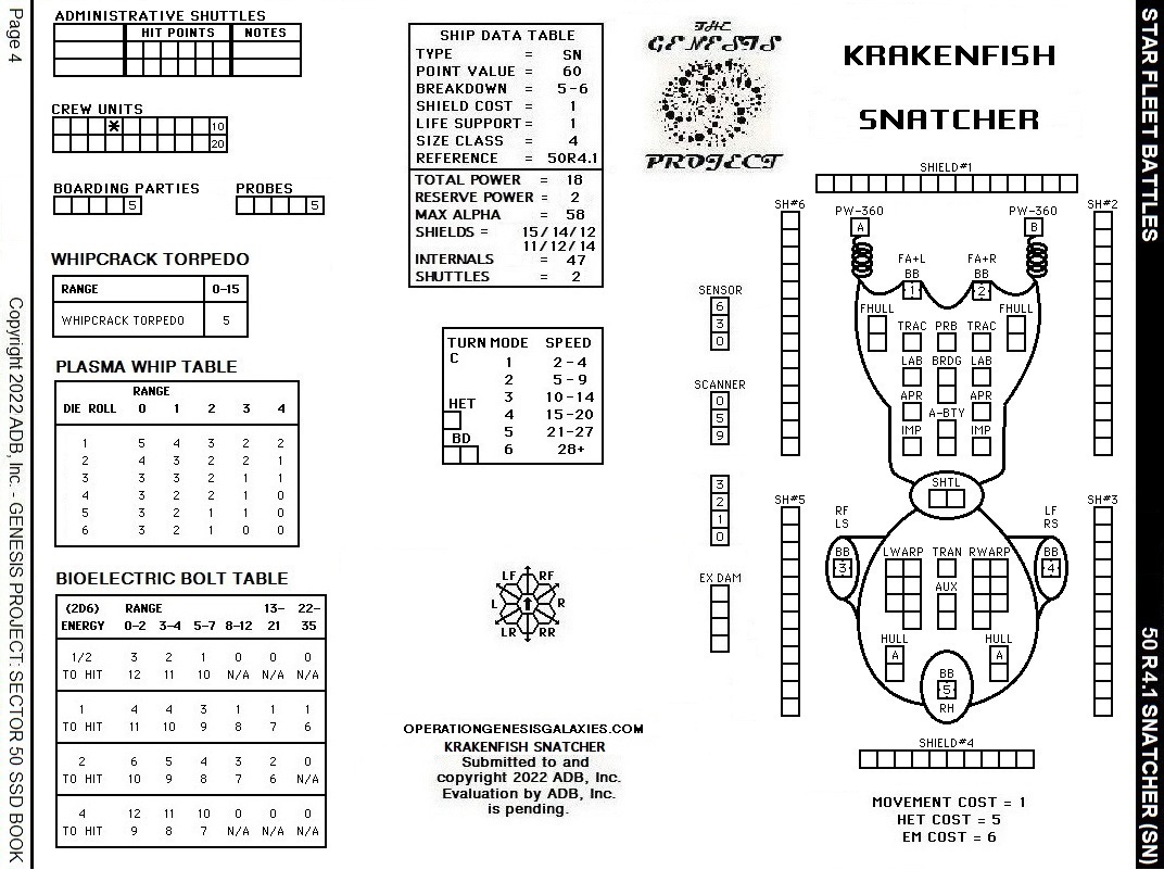 Star Fleet Battles – Krakenfish Snatcher SSD Sector 50